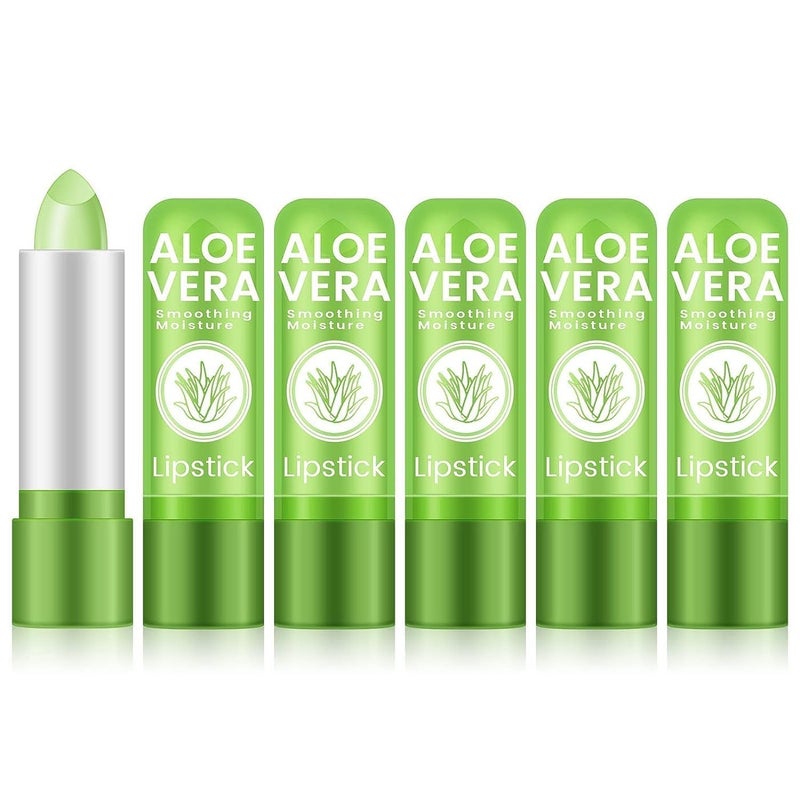 Ownest 5 Pcs Aloe Vera Lip Balm, PH Color Changing Lipstick, Change from Green to Natural Pink, Deep Hydrating Tinted Lip Balm, Daily Lip Moisturizer for Dry Cracked Lips, with Real Aloe Vera - Image 1